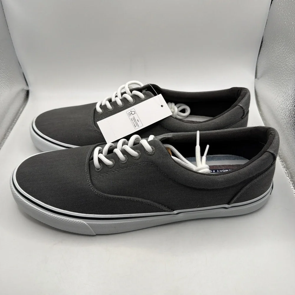 Izod Men's Size 12 Rangley Gray Lace-Up Casual Canvas Boat Shoes